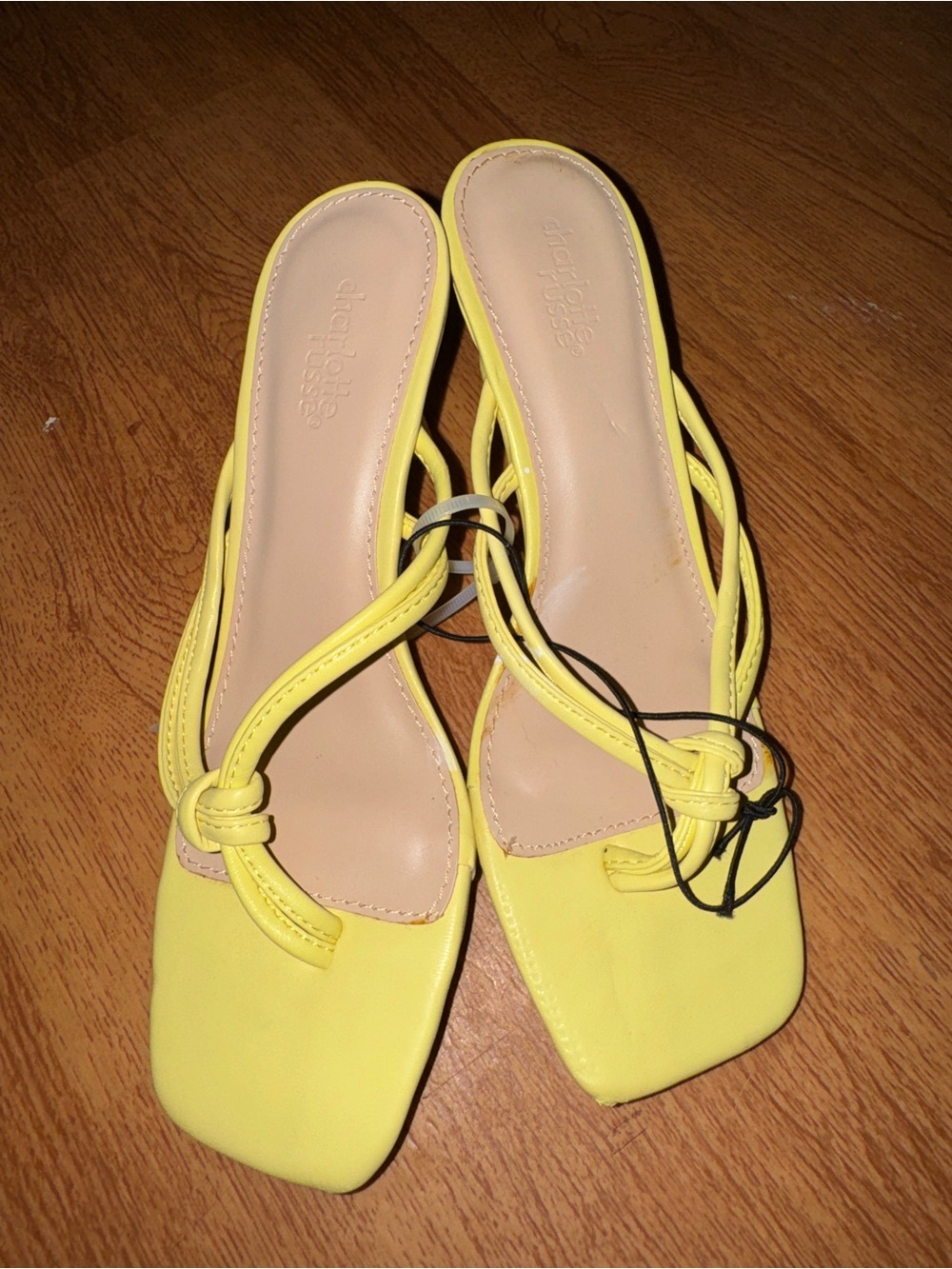 Charlotte Russe Yellow Square-Toe Strappy kitten heel
